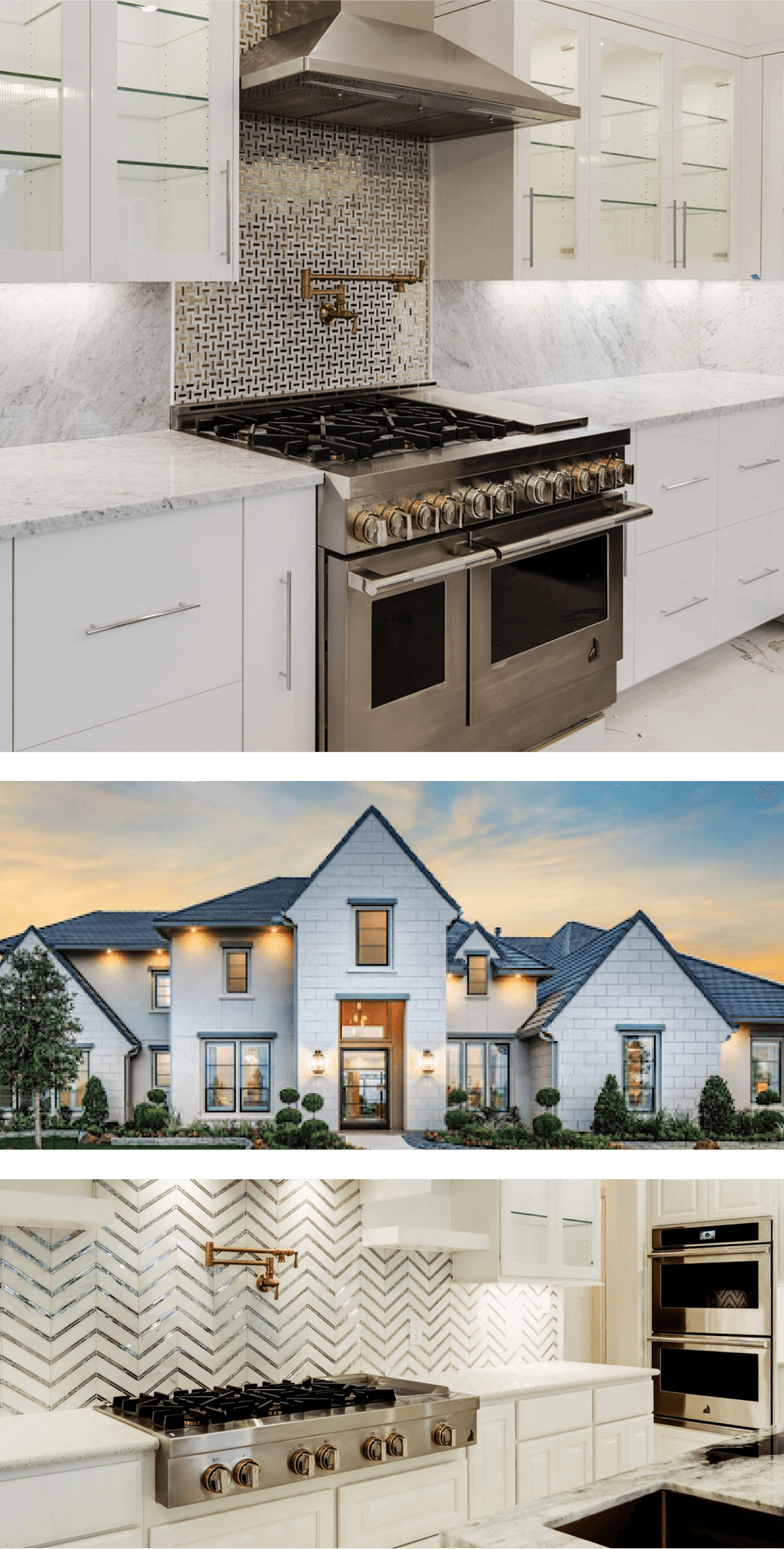Photo of kitchen with JennAir range, Exterior of a luxury home, The kitchen and dining area of a luxury home
