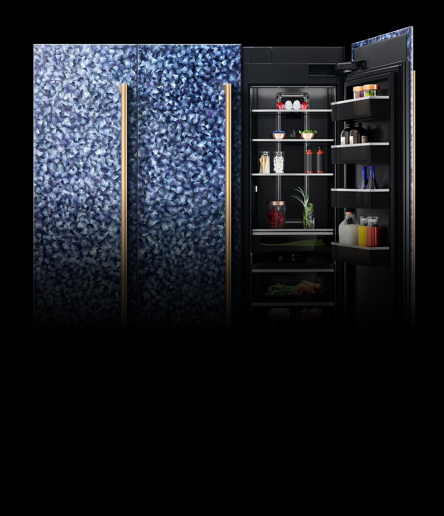 Three column refrigerators fitted with Custom Panels from the Elements Collection