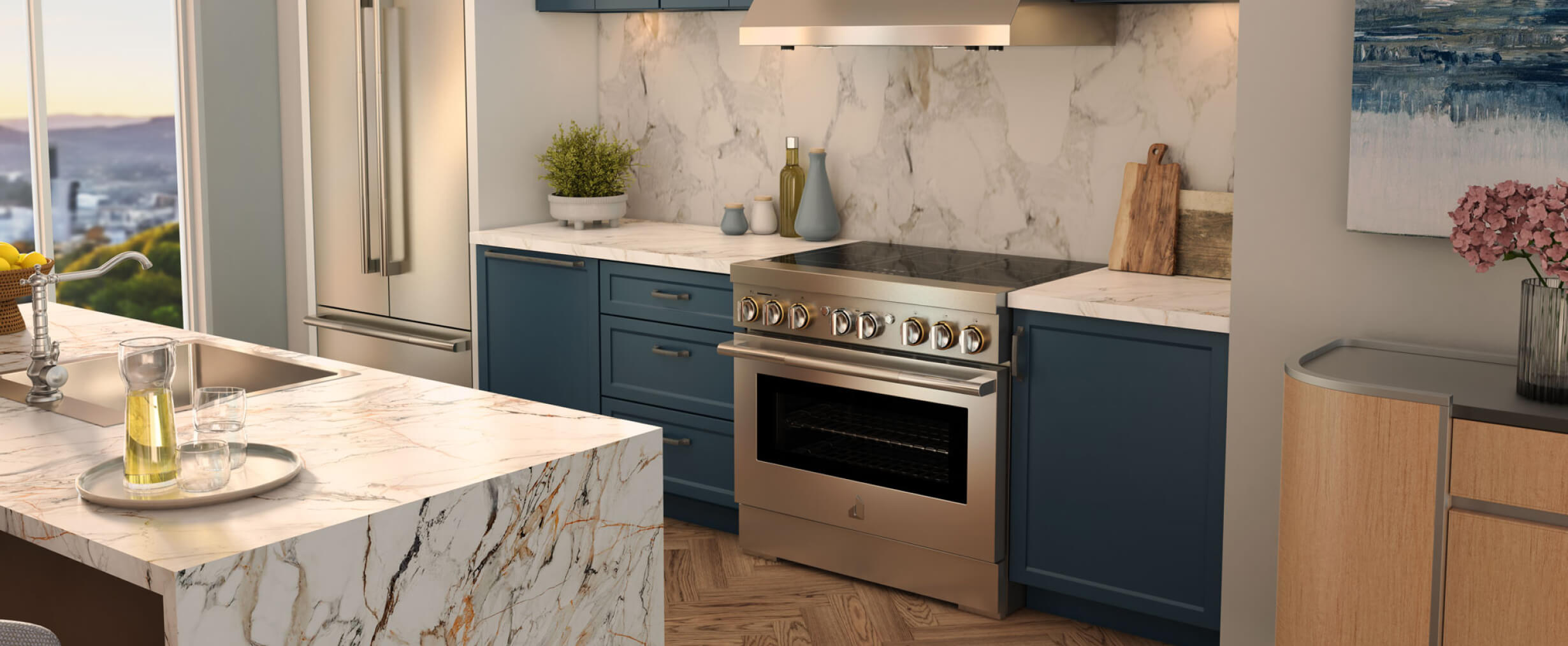 An induction range in a luxury kitchen.