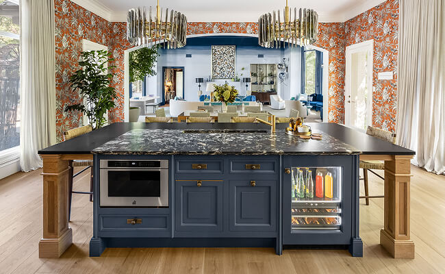 A large home bar in a luxury kitchen.