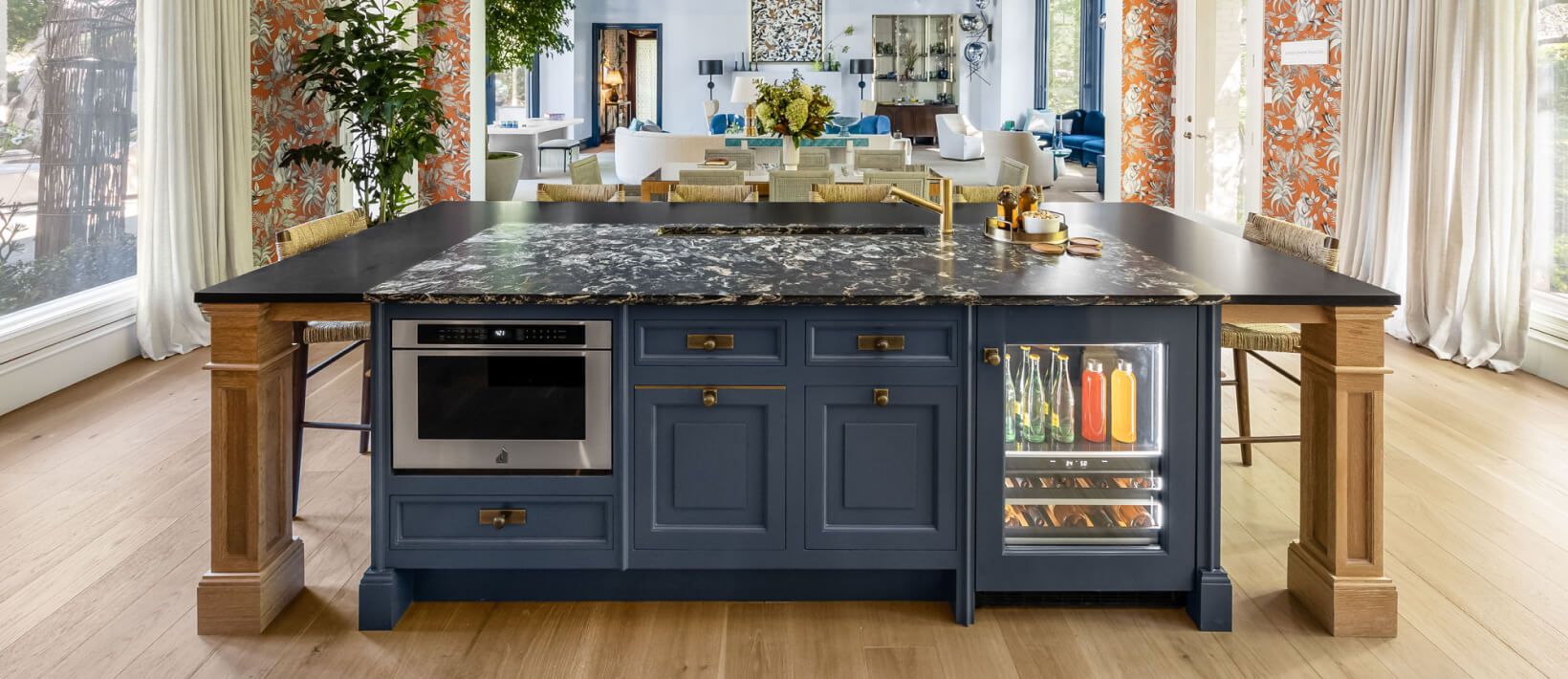 A large home bar in a luxury kitchen.