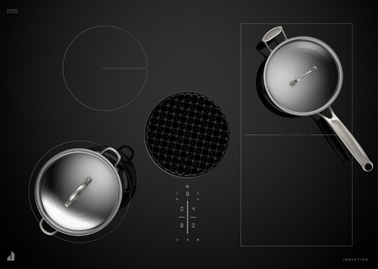 Induction-compatible stainless steel cookware on an induction cooktop