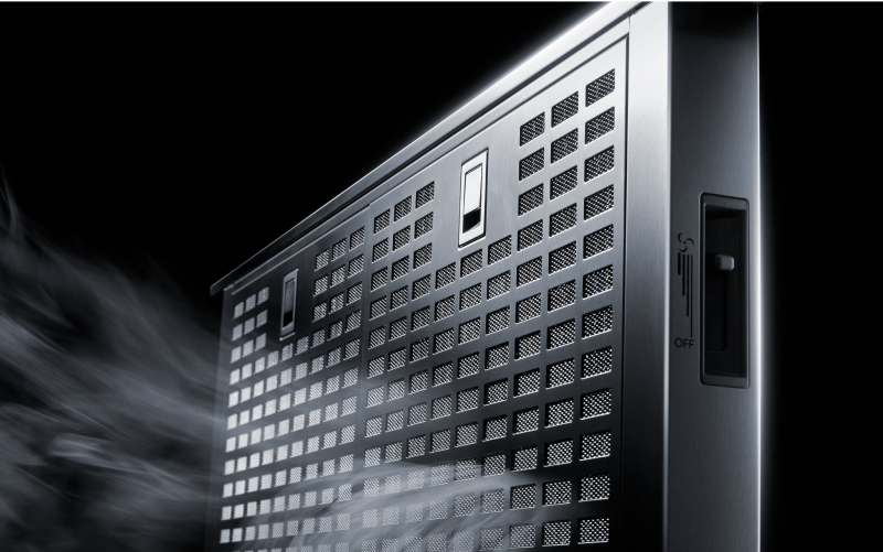 A raised JennAir Telescoping Downdraft Ventilation System.