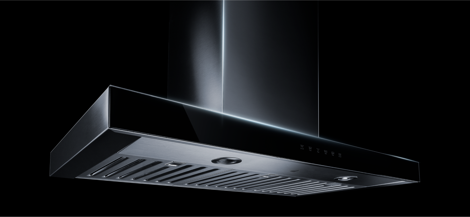 A JennAir Island-Canopy Ventilation System.  A JennAir Island-Canopy Ventilation System.