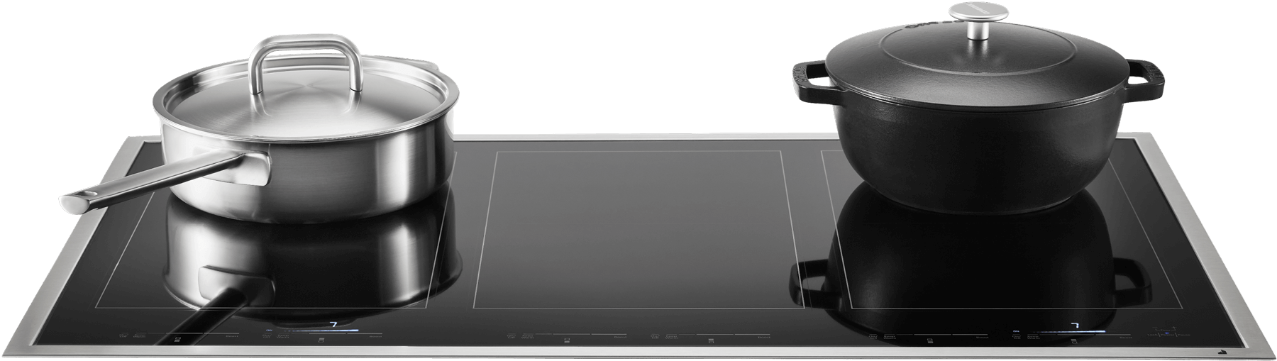 Cookware on a 36 inch JennAir Induction Cooktop.