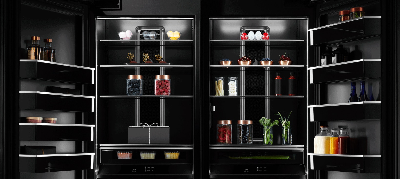 Ingredients neatly organized inside a refrigerator