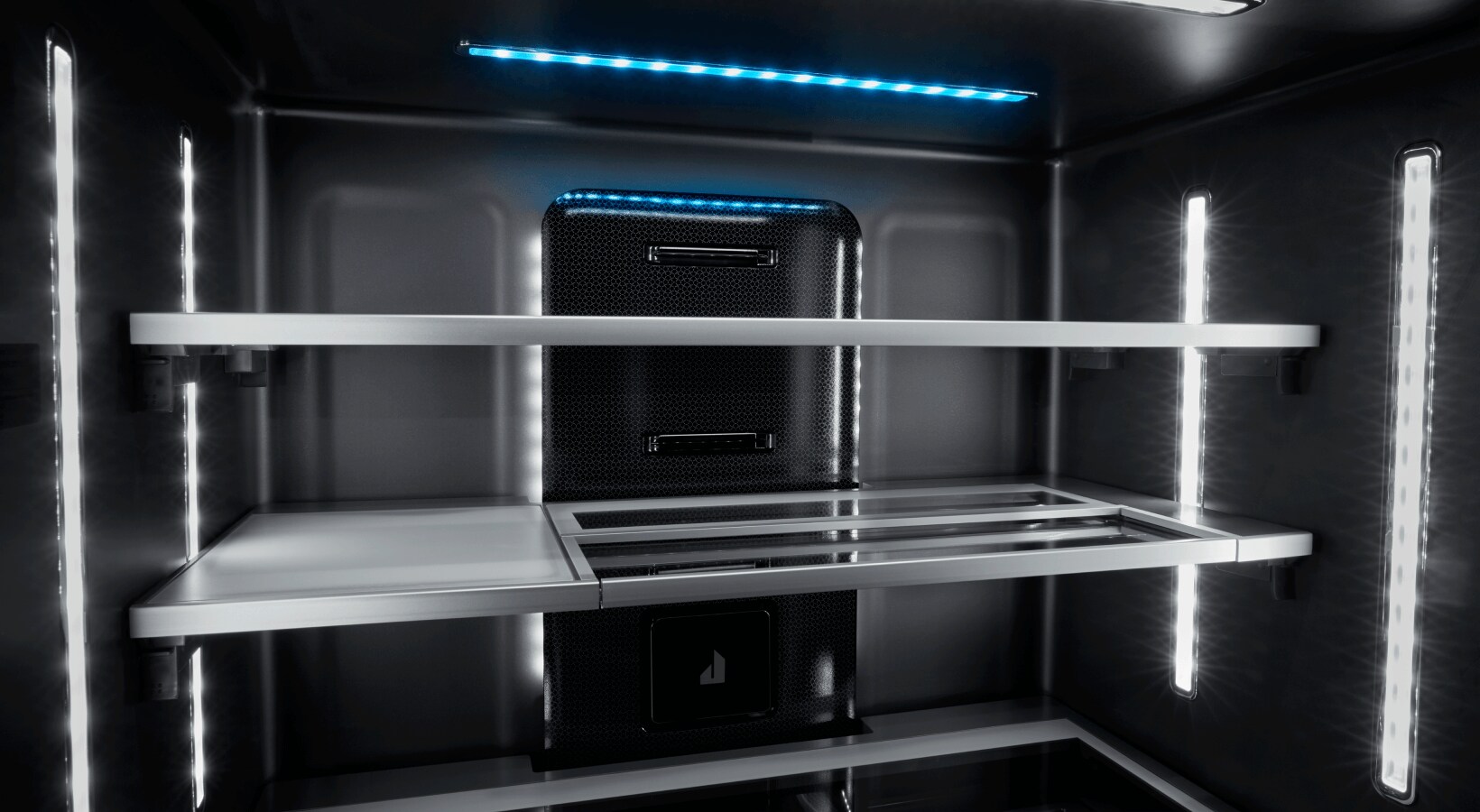 Interior of an empty high-end refrigerator