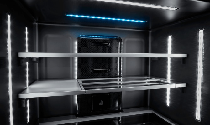 Interior of an empty high-end refrigerator