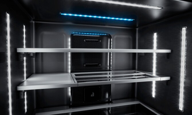 Interior of an empty high-end refrigerator Interior of an empty high-end refrigerator