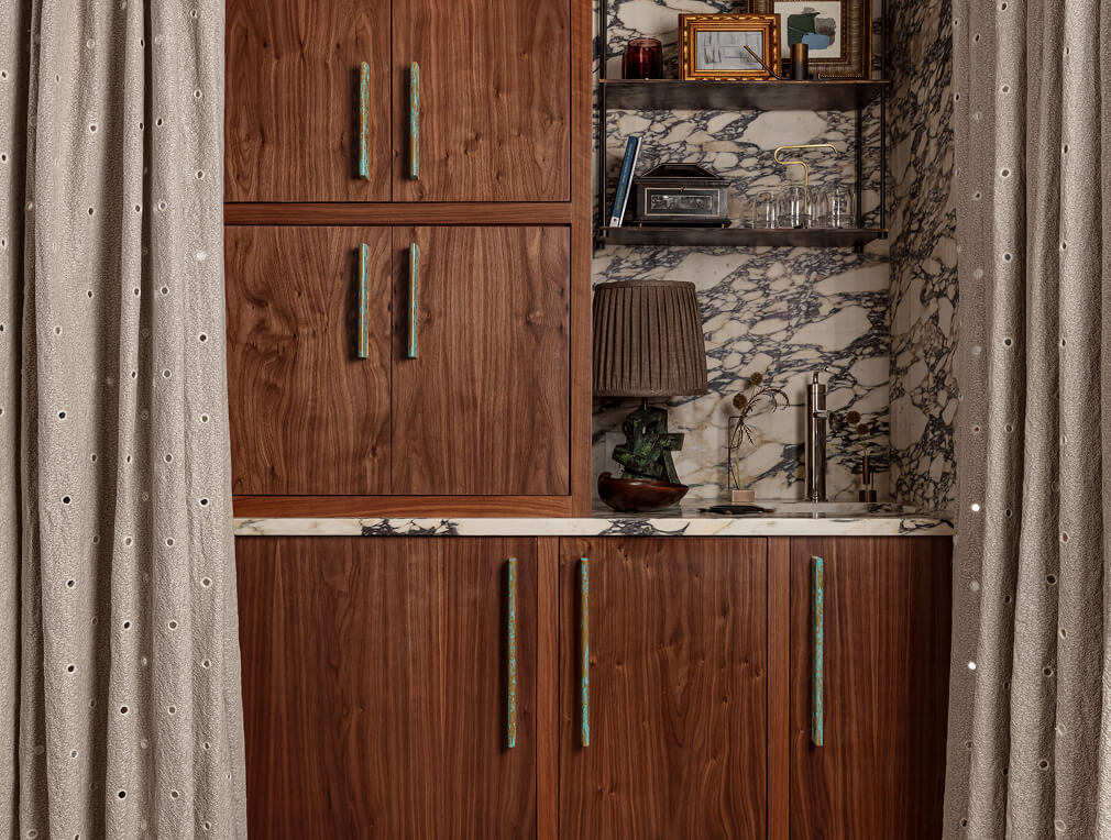 A hidden luxury built-in coffee bar, wine cellar and beverage station.