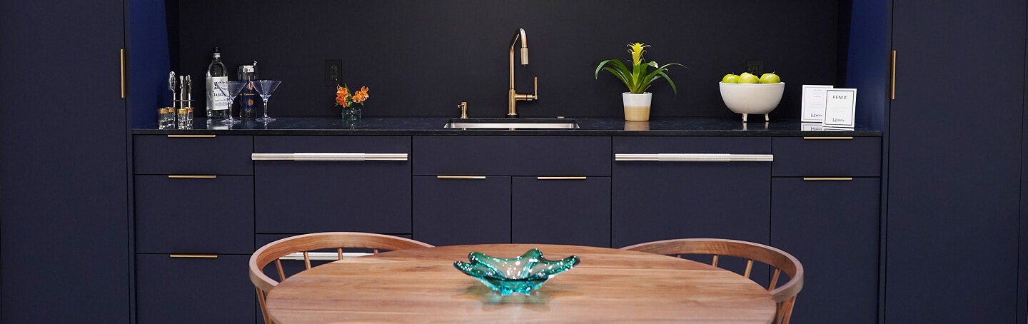 A modern home bar for entertaining and hosting wine tastings