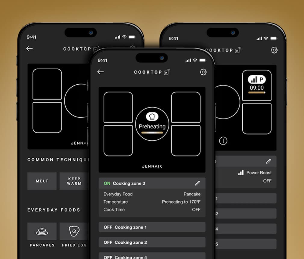 The interface for this JennAir® brand cooktop on the JennAir App. 
