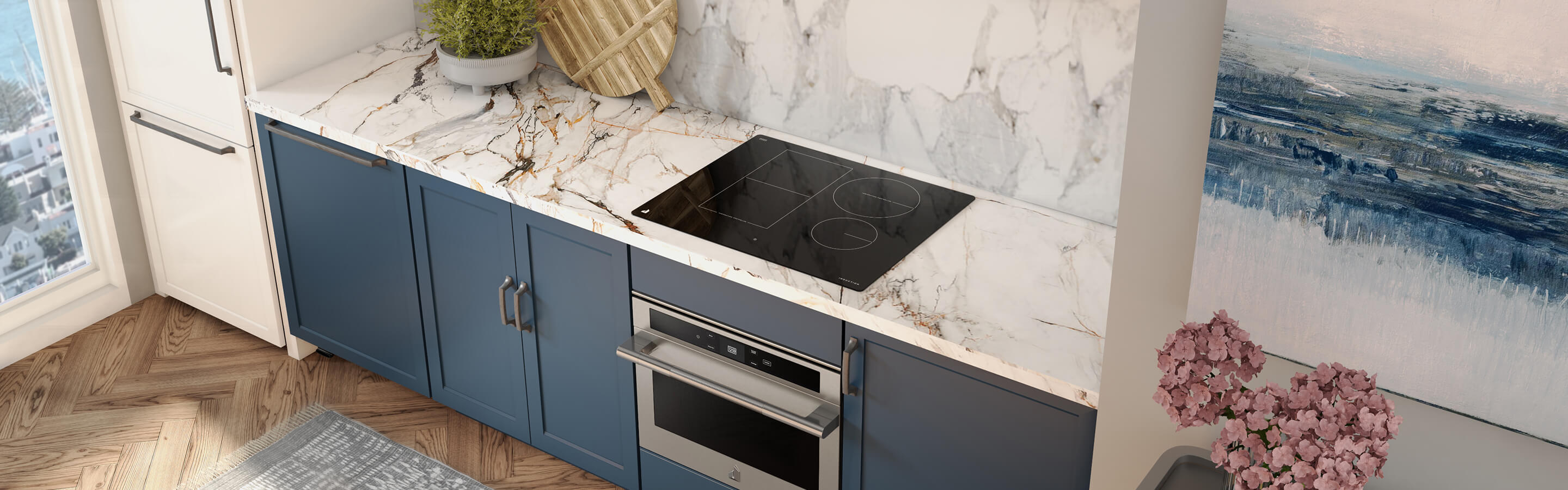 The new JennAir® Cooktop with Temperature Controlled Cooking installed in a stylish kitchen. 