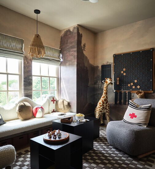 A teen lounge room in blue