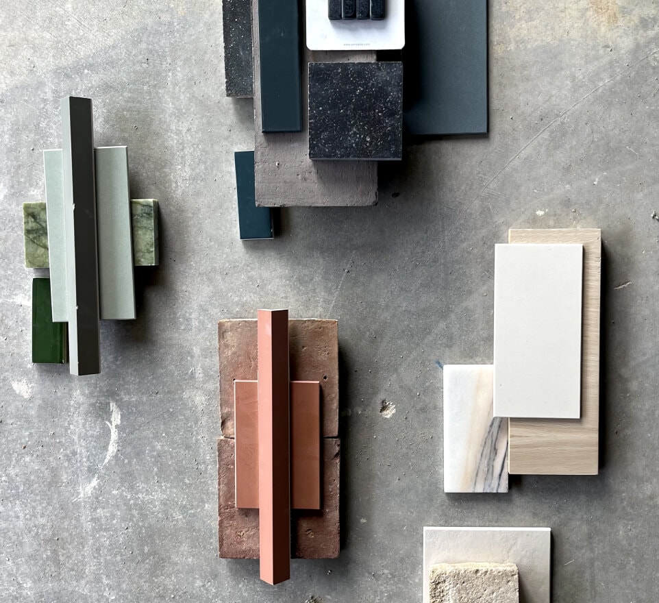 Different materials in various colors used throughout the home.