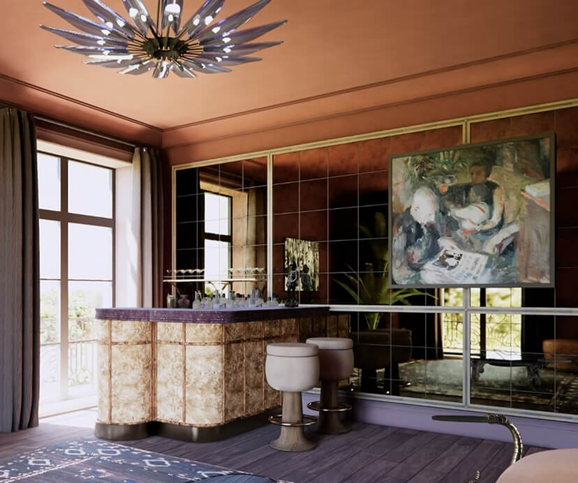 The “Overlook Hideaway” Bar in the Kips Bay Dallas Show House