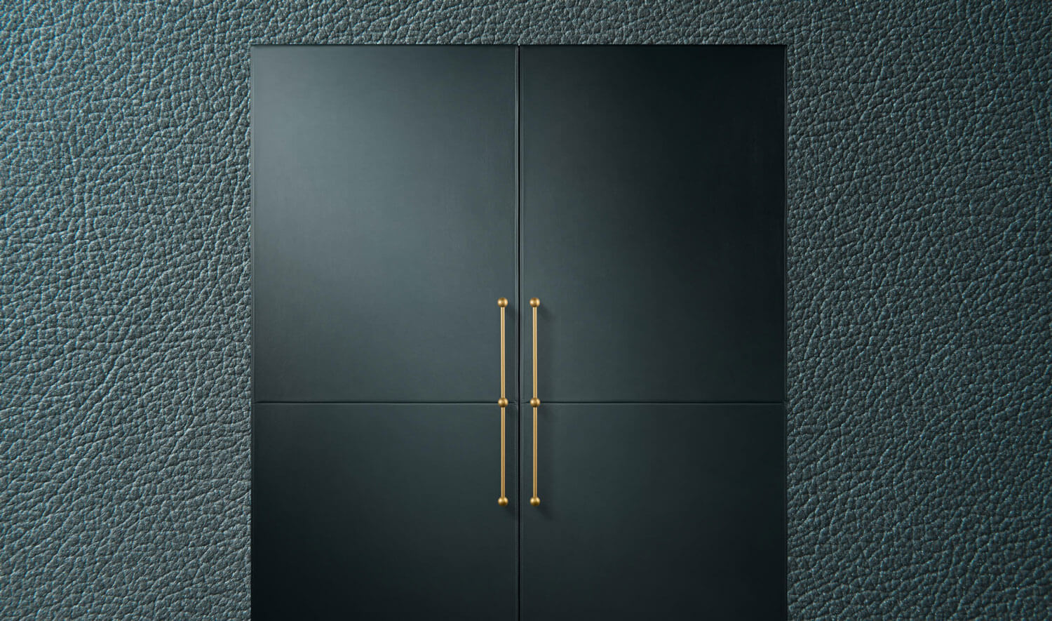 A pair of JennAir® Columns fitted with Mystic Cuts Leather Panels and custom handles on a background of the leather’s texture. A pair of JennAir® Columns fitted with Mystic Cuts Leather Panels and custom handles on a background of the leather’s texture.