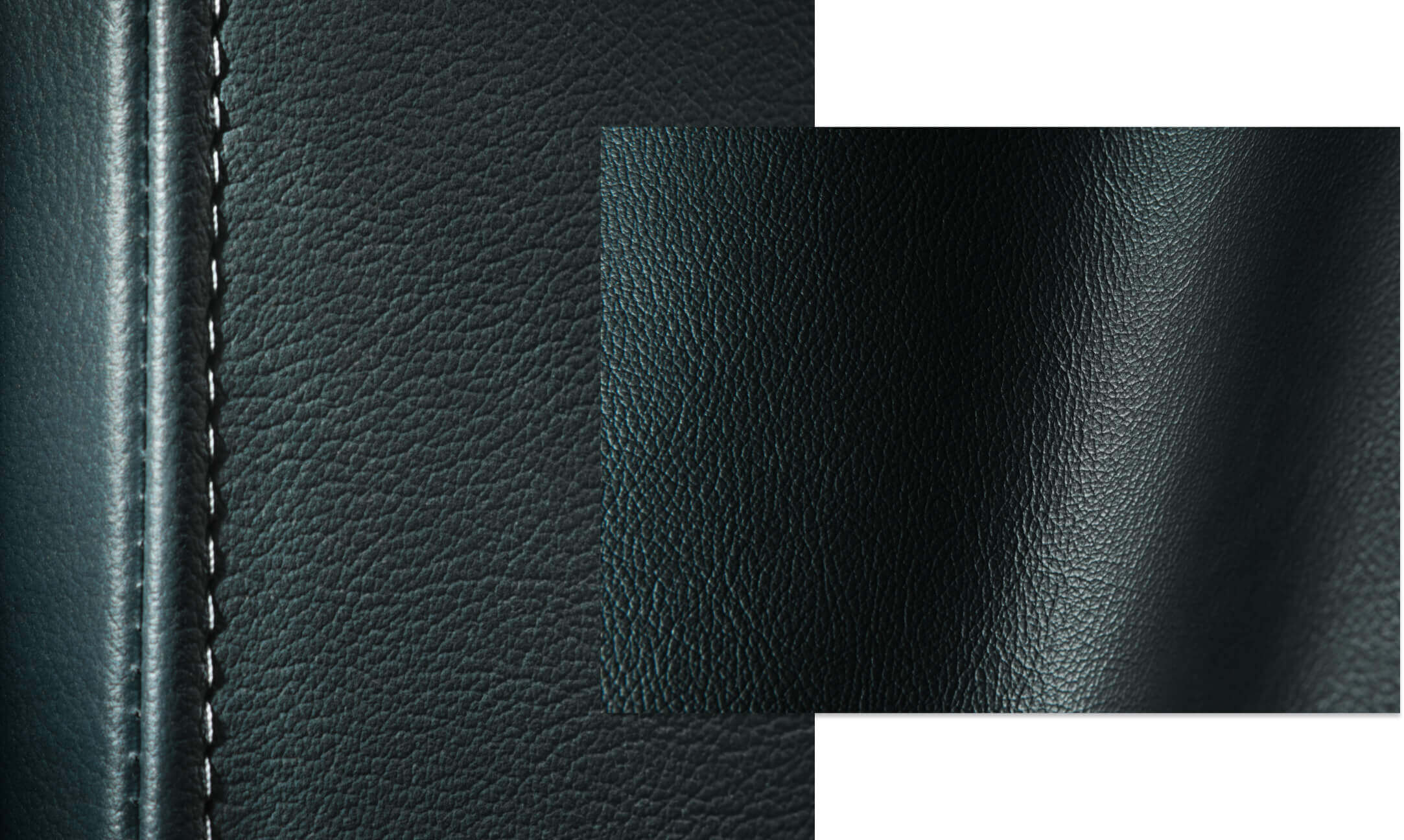 A pair of close-up images of the Mystic Leather Panel’s texture. A pair of close-up images of the Mystic Leather Panel’s texture.
