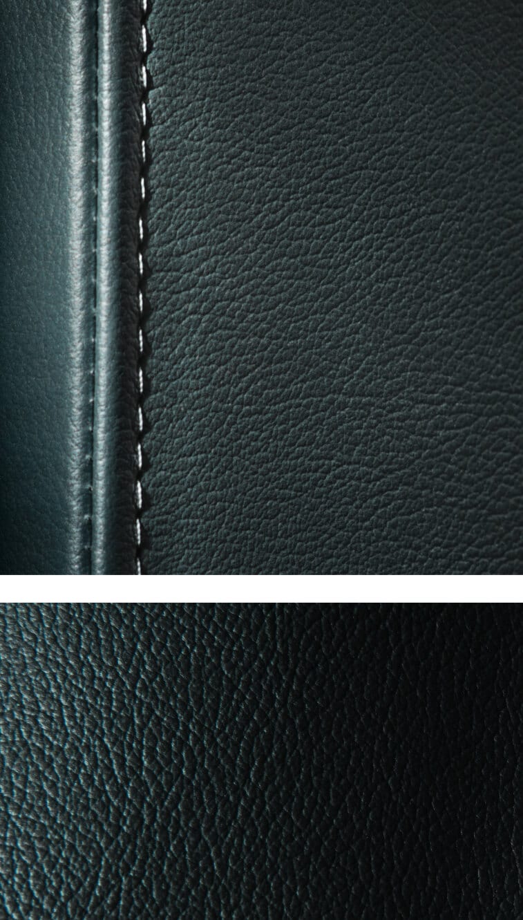 A pair of close-up images of the Mystic Leather Panel’s texture.
