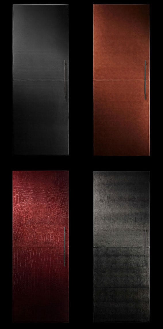 The four original colors of Cuts Leather Panels: Carbon, Cognac, Croc and Caviar, from left to right.
