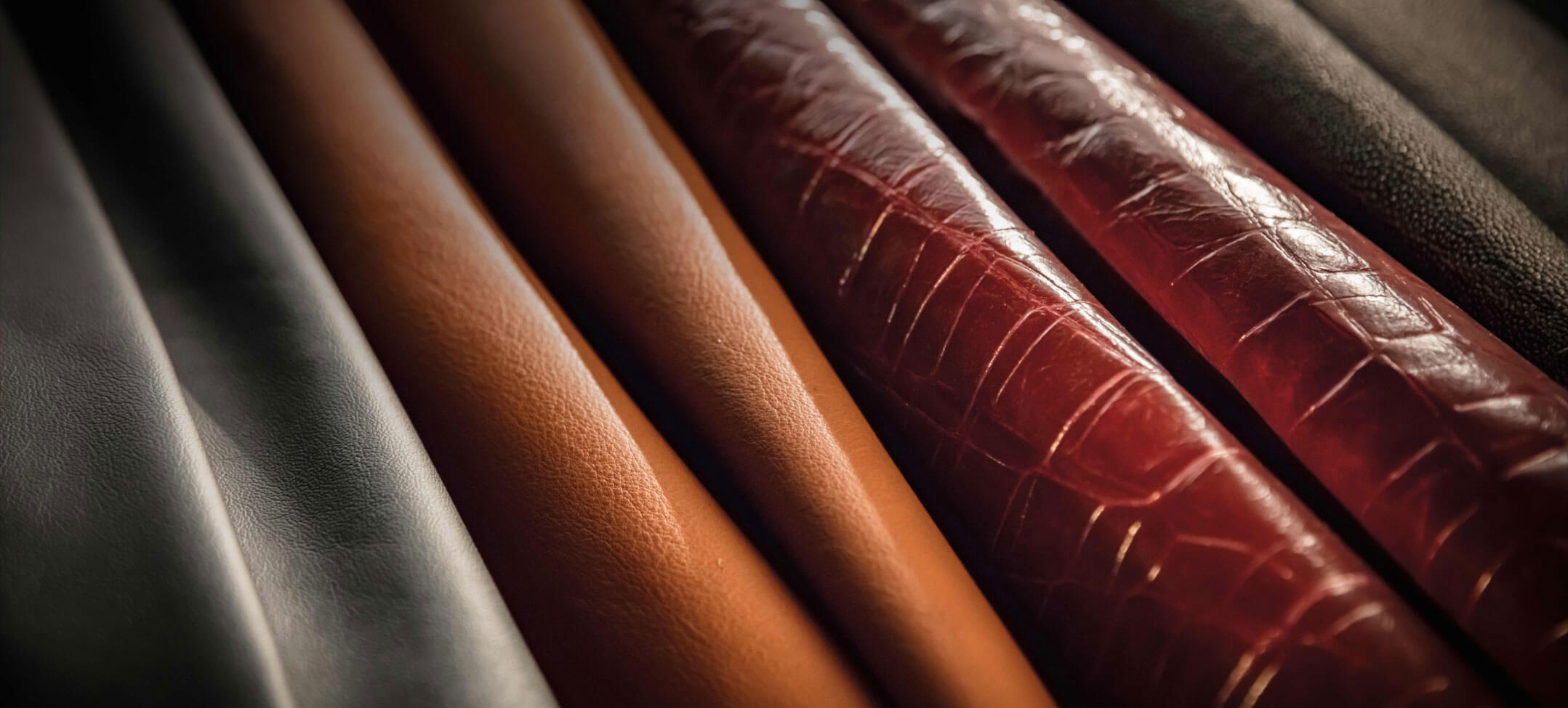 A close-up of all four original Cuts Leather designs, arranged next to one another. A close-up of all four original Cuts Leather designs, arranged next to one another.