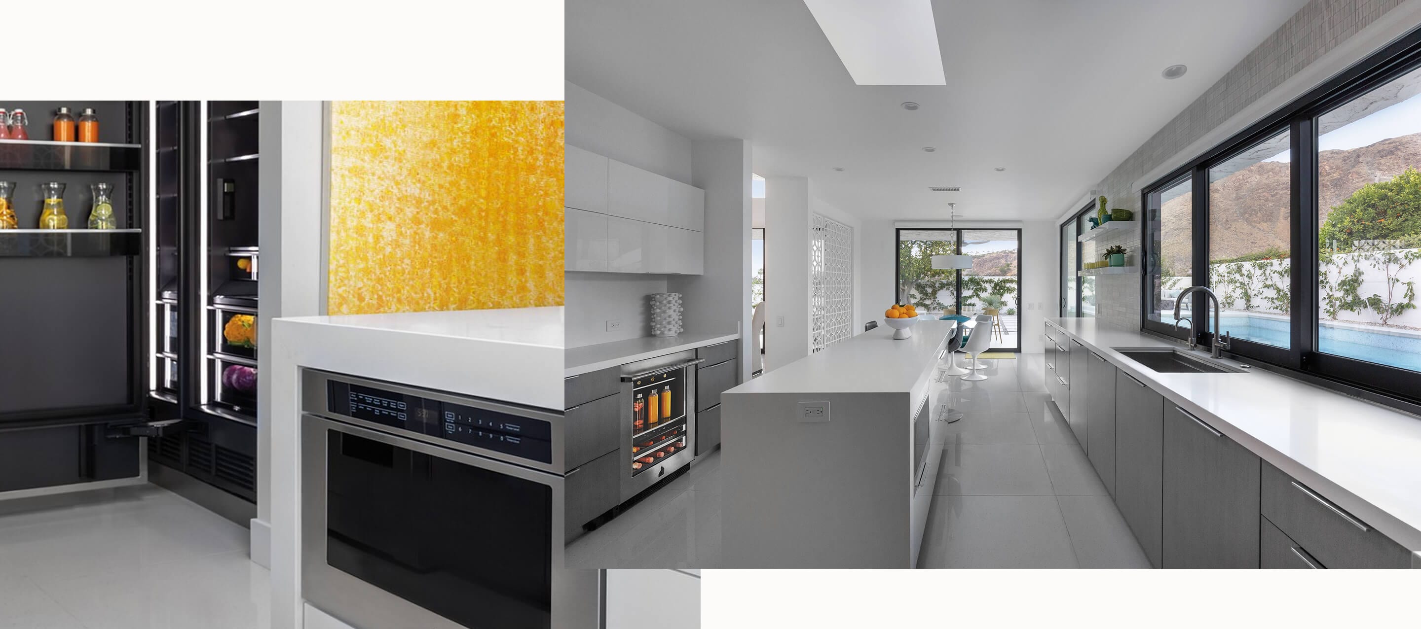 A modern neutral kitchen with open sightlines