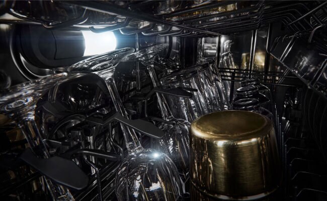 Wine glasses and other glassware in a JennAir Dishwasher.  Wine glasses and other glassware in a JennAir Dishwasher.