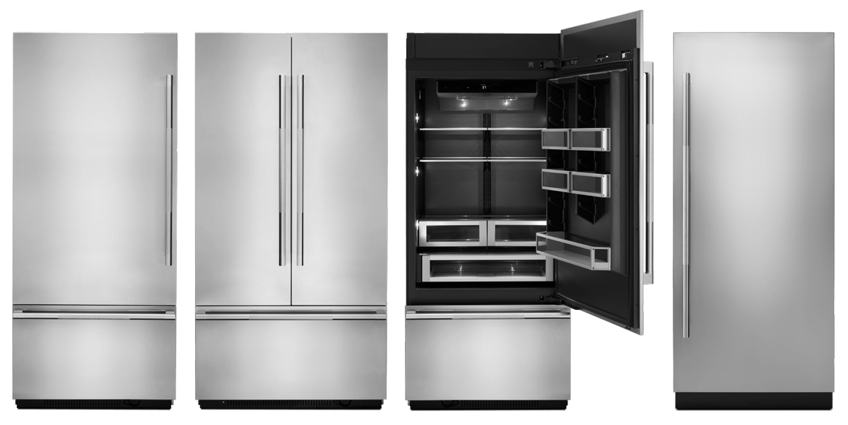 The different configurations of JennAir professional-style refrigerators.   The different configurations of JennAir professional-style refrigerators.