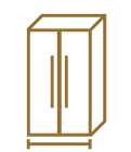 An icon of a refrigerator showing the width. 