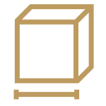 An icon of a box, with a line measuring the width. 