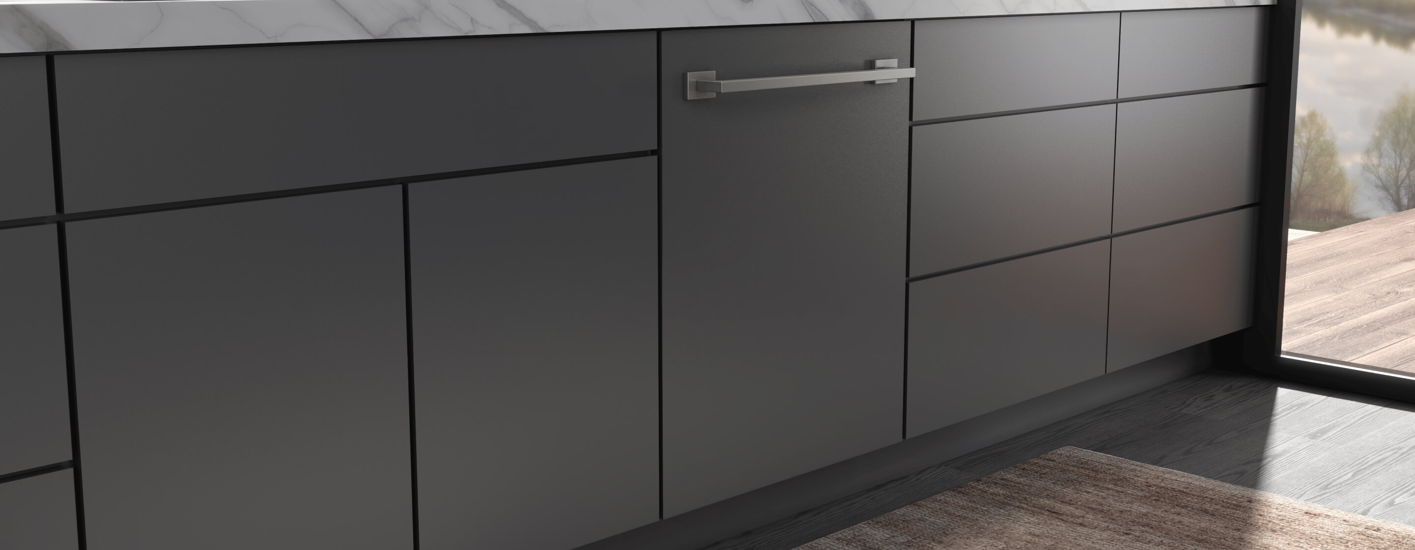 A panel-ready dishwasher blends seamlessly with cabinetry in a luxury kitchen. A panel-ready dishwasher blends seamlessly with cabinetry in a luxury kitchen.