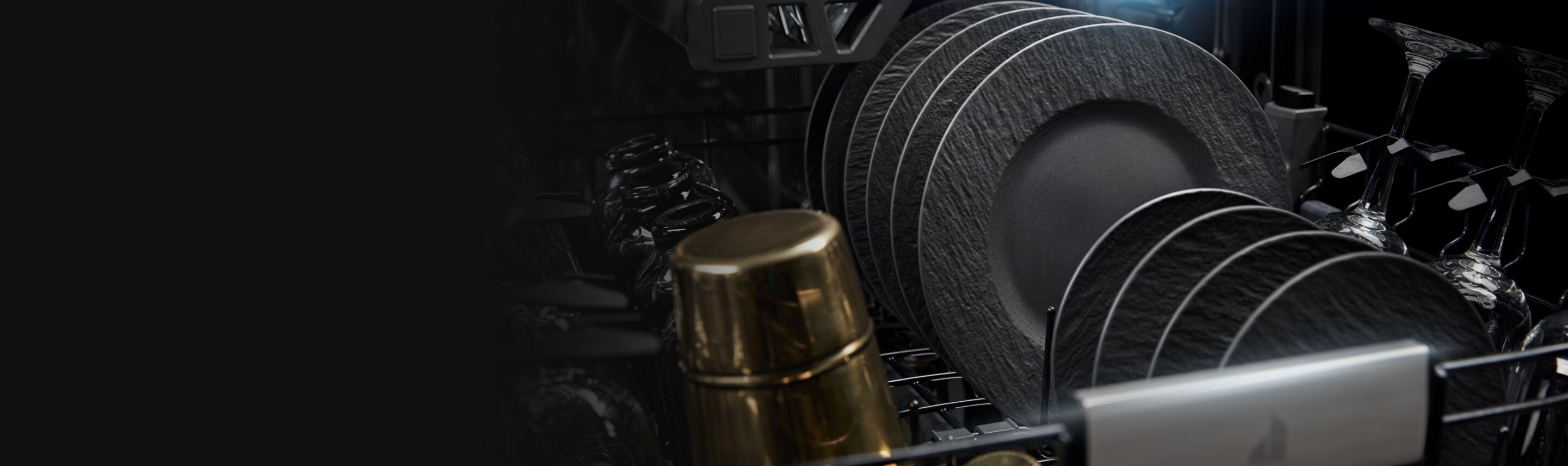 Glasses and dishwasher in a JennAir Dishwasher. 