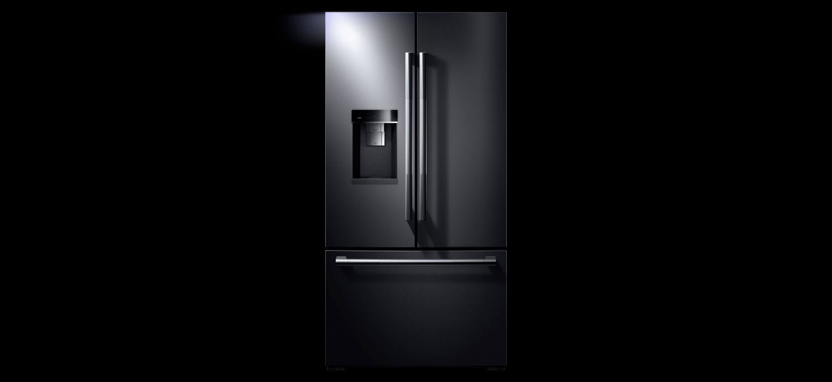 The exterior of a JennAir freestanding refrigerator. 