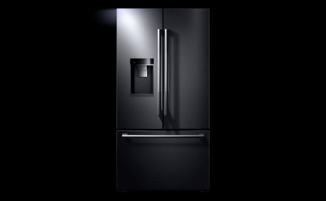 The exterior of a JennAir freestanding refrigerator. 