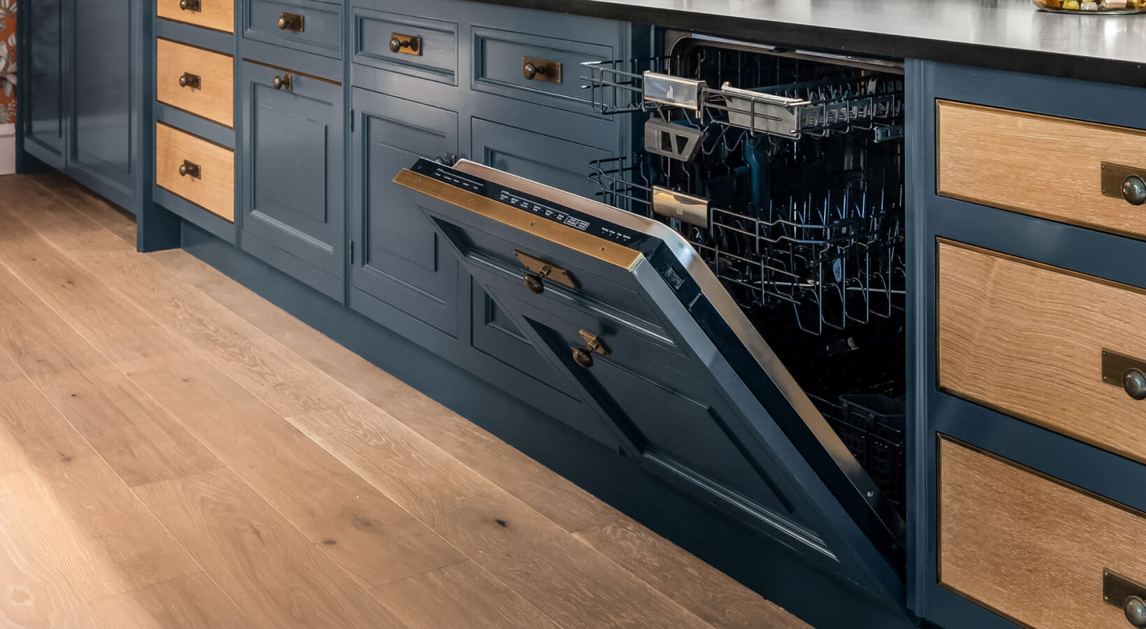 Panel-ready dishwasher open