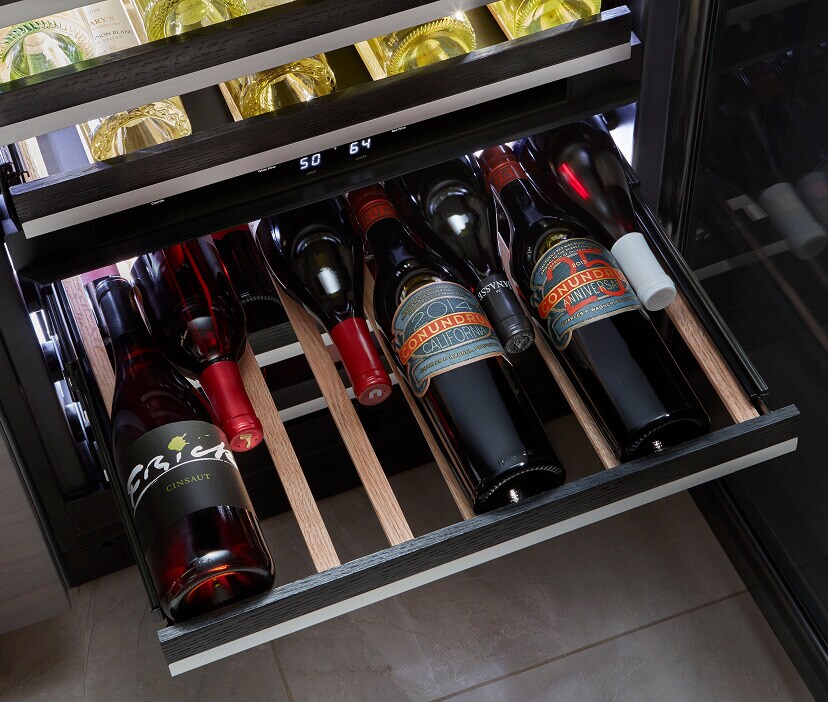 Interior of JennAir® filled wine cellar drawer