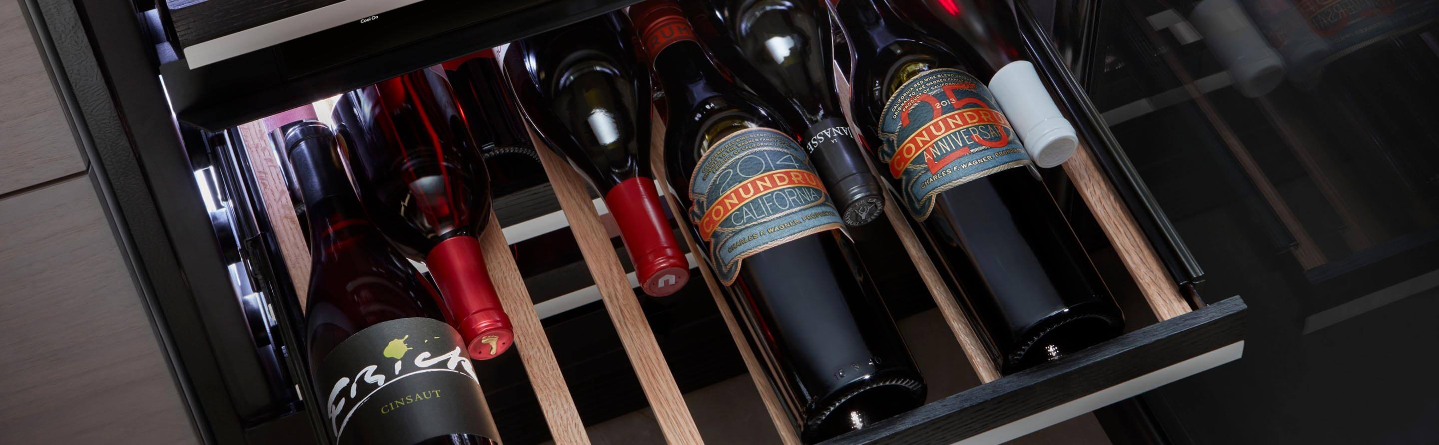 Interior of JennAir® filled wine cellar drawer