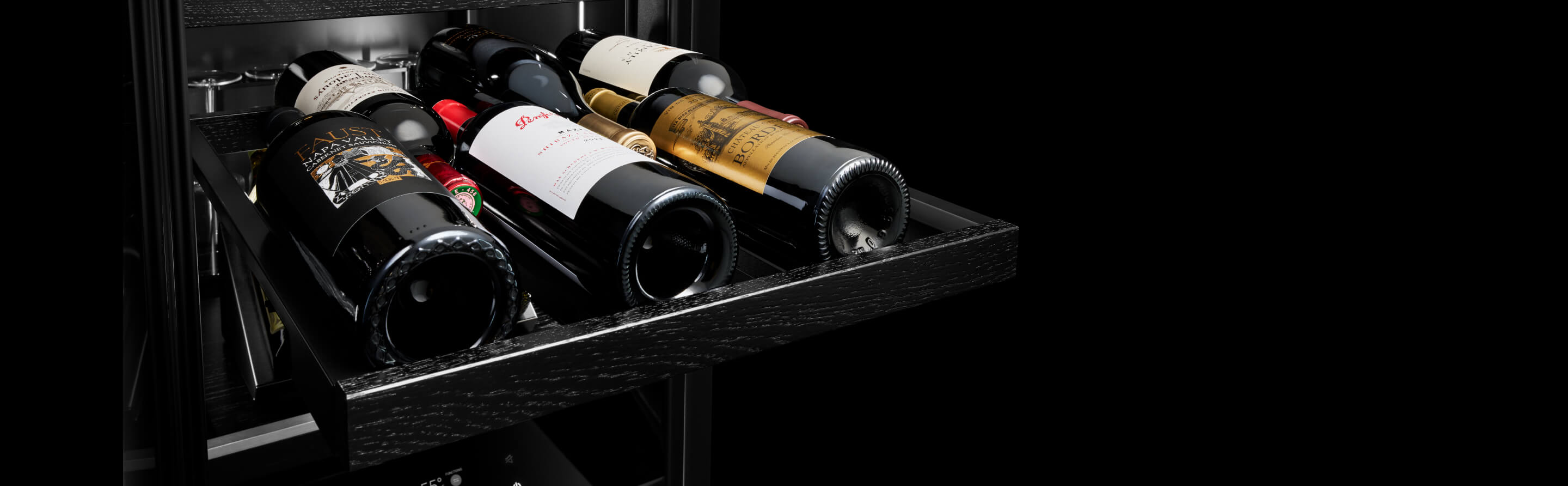 Flexible wine bottle storage in a JennAir® Wine Column.