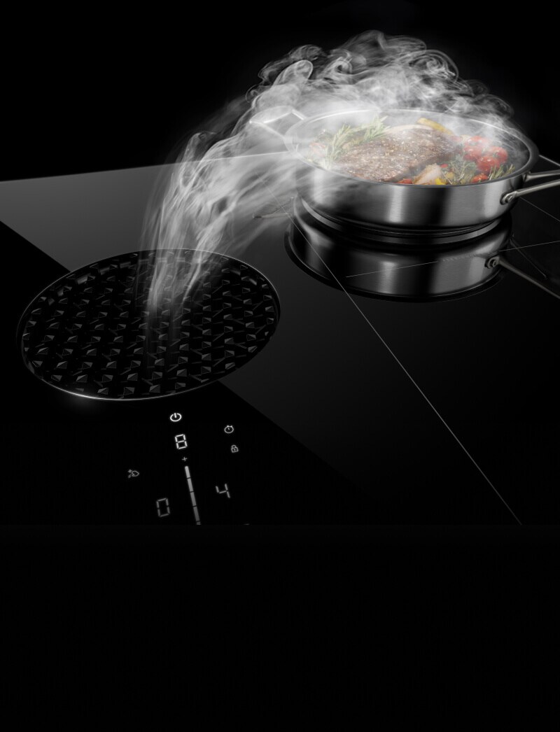 A JennAir® Induction Downdraft Cooktop.