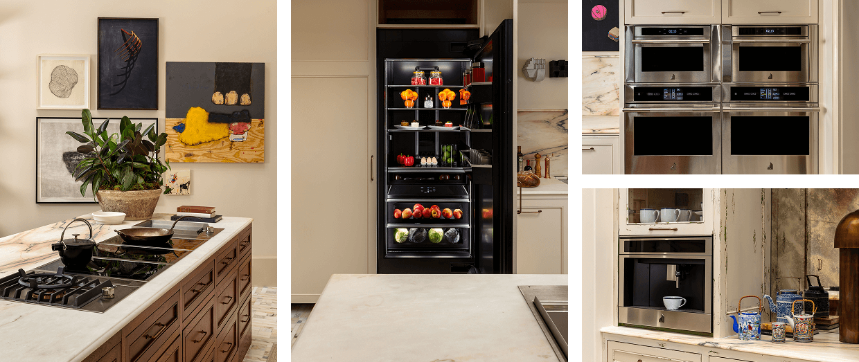 A collage of images featuring JennAir brand appliances. A collage of images featuring JennAir brand appliances.