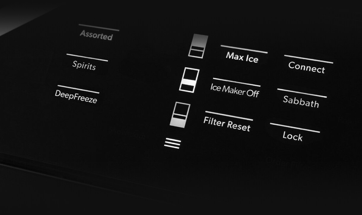 A close-up of the illuminated control panel.