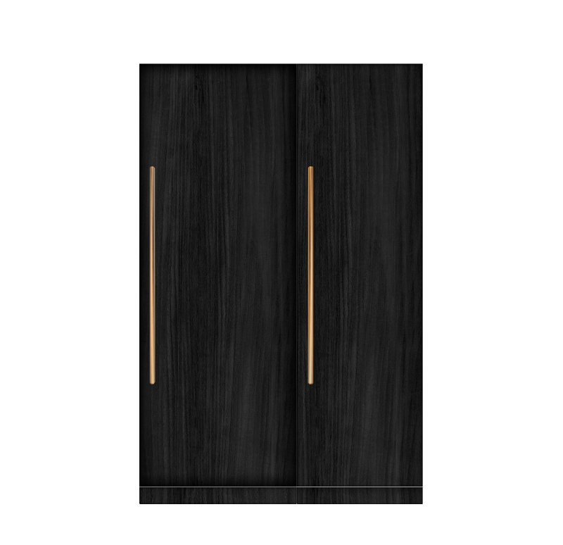 A pair of JennAir® Columns shown with generic black wooden panels, not included.