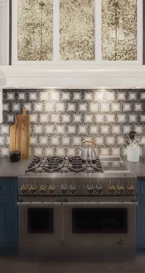  A RISE™ Professional-Style Range in a blue kitchen.