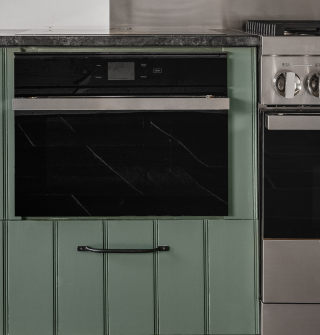 A close up view of a wall oven.