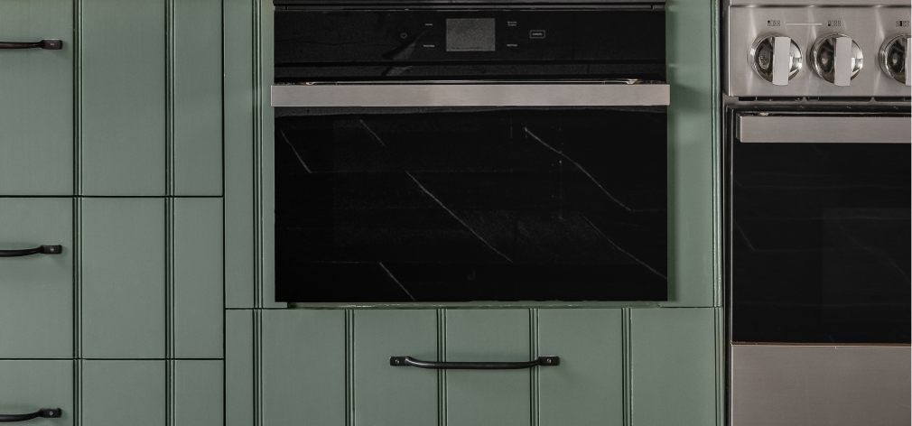 A close up view of a wall oven.