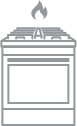 An icon of a slide-in range with a gas symbol above it.