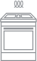 An icon of a slide-in range with an induction symbol above it.