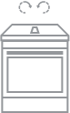 An icon of a slide-in range with a downdraft symbol above it.