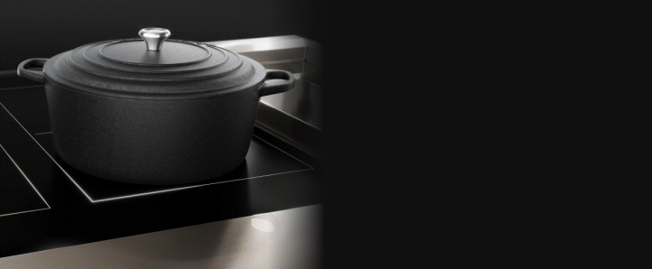 A JennAir® Induction Cooktop with a large stockpot on the Flex Element.