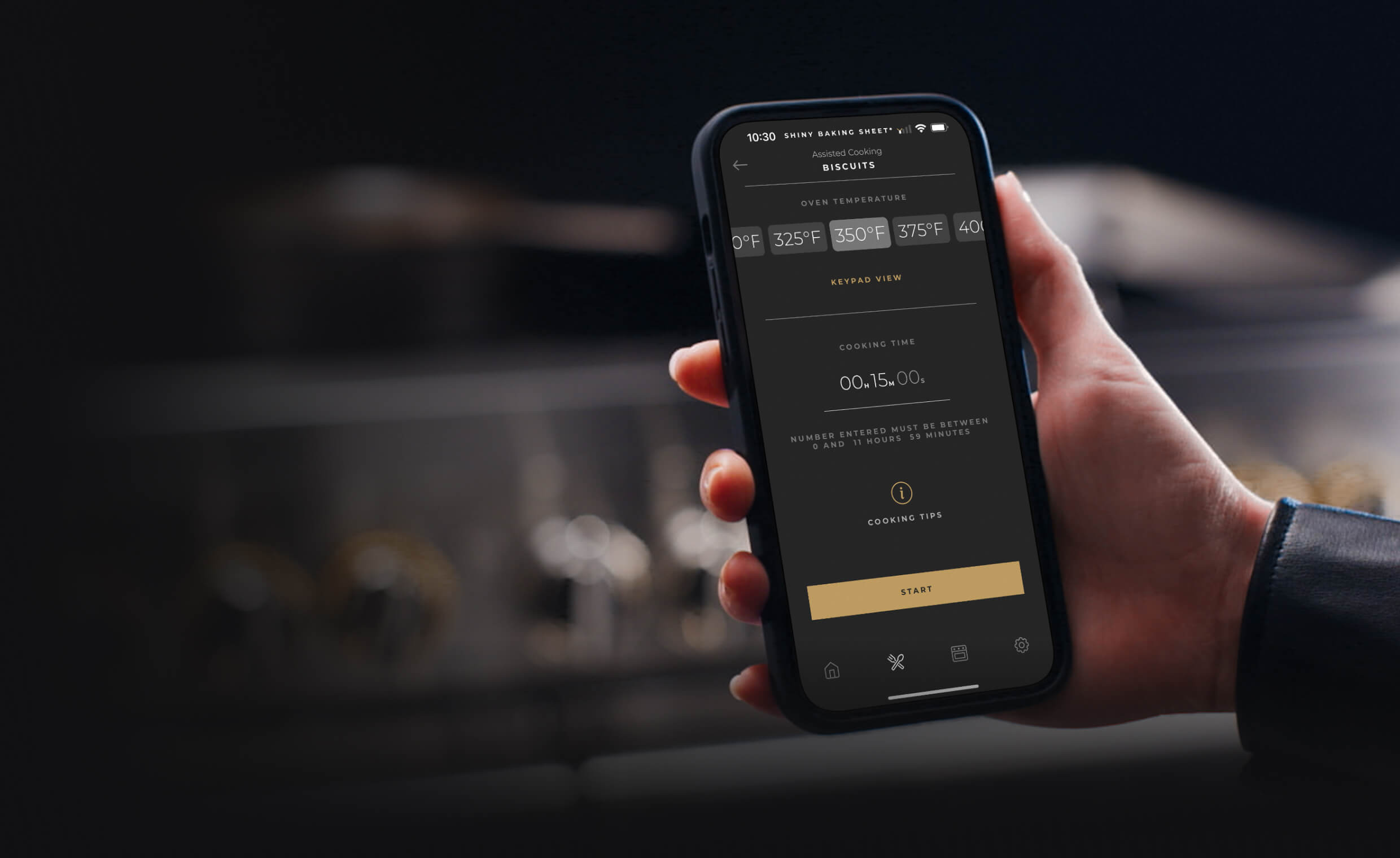 A person holding their phone, showing the settings of a Culinary Center recipe.